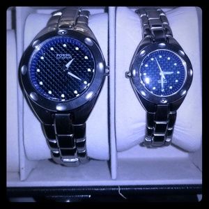 His/Hers Fossil Silver Watches